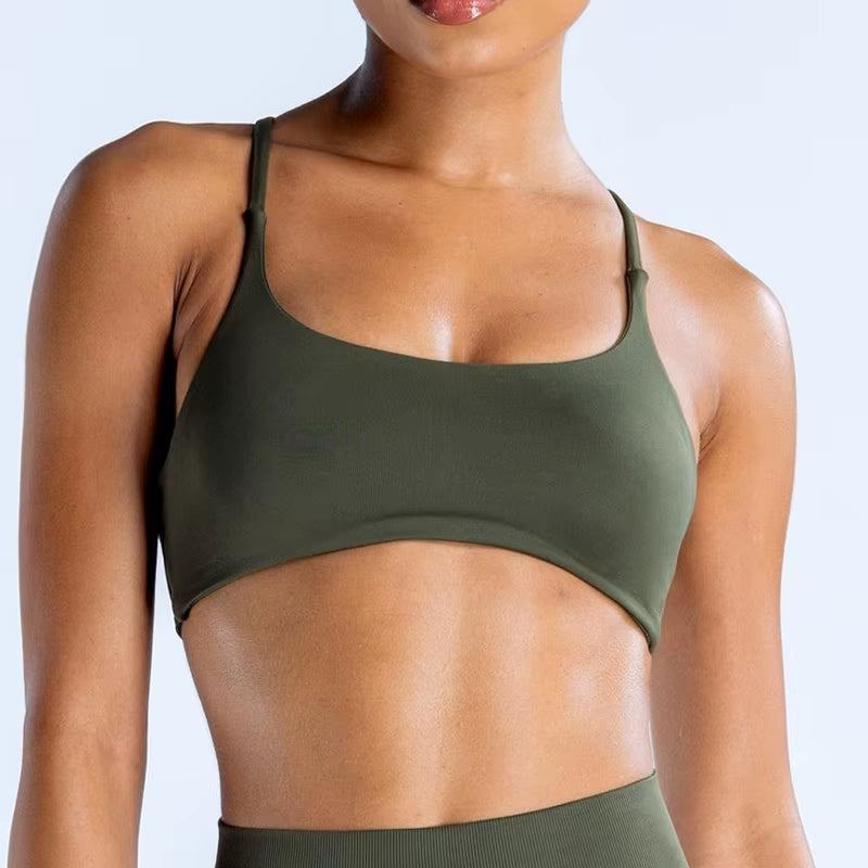 Dynamic Twist Back Sports Bra Women Padded Seamless Yoga Bra Top Medium Support Gym Crop Top Stretchy Fitness Push up Sports Top