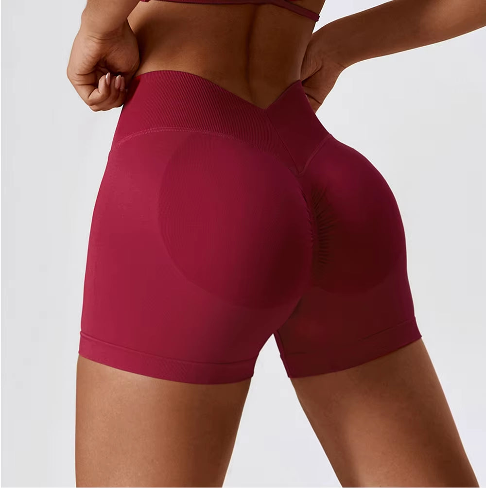 V Back Seamless Shorts Women Sports Shorts Cycling Yoga Shorts Scrunch Butt Biker Fitness High Waist Gym Shorts Leggings Woman